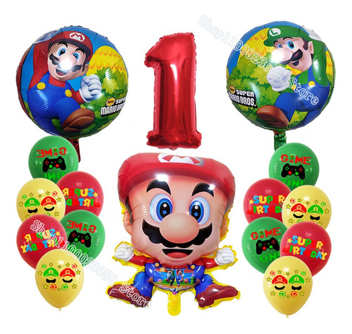 Kit 16 Globos Para Super Mario Bros Decoraciones De Fiesta