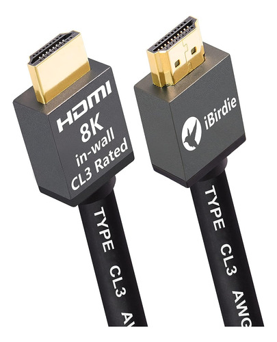 Cable Hdmi 2.1 Ibirdie 8k De 20 Pies Cl3 En Pared Con Clasif