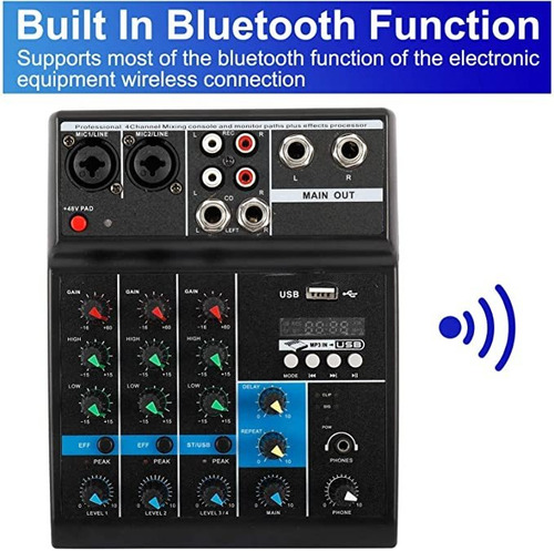 Imagen 5 de 7 de Patioer 4 Canales Mini Usb Audio Mixer Amplificador Consola.