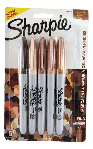 Marcador Sharpie Permanente Fine Point X5 Colores Tonos Piel