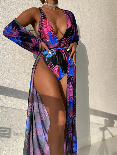 Conjunto Bikini De Playa+kimono De Verano Para Mujer