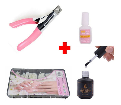 Kit Cola + Cortador + Top Coat Pretinho + Tips C 100 Sorriso