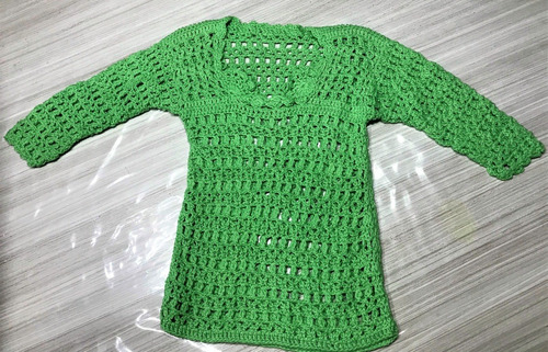 Remera Niña Tejida De Hilo Crochet Verde Limón Nueva