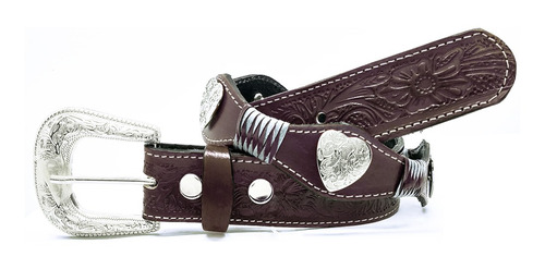 Cinto Country Feminino Coraçao Couro Legitimo Cowgirl Bruta