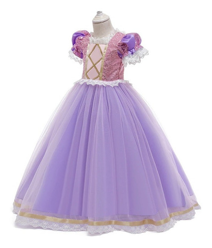 Imagem 3 de 9 de Fantasia Rapunzel Enrolados + Brincos Colar Vara Luvas Coroa