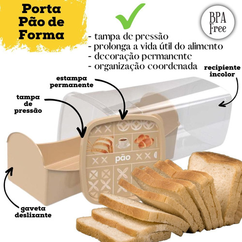 Kit6pc Porta Pão De Forma+pães+torrada+frios+manteiga+filtro