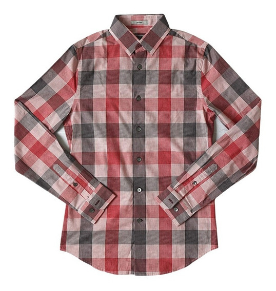 Camisa A Cuadros En Tonos Rojo, Beige Negro Fitted Express