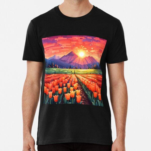 Remera Atardecer En El Campo De Tulipanes Algodon Premium