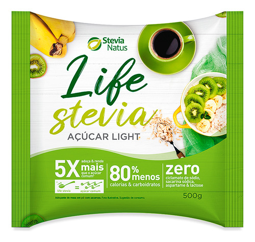 Açúcar Light Life Stevia Adoça e Rende 5x mais Stevia Natus 500g