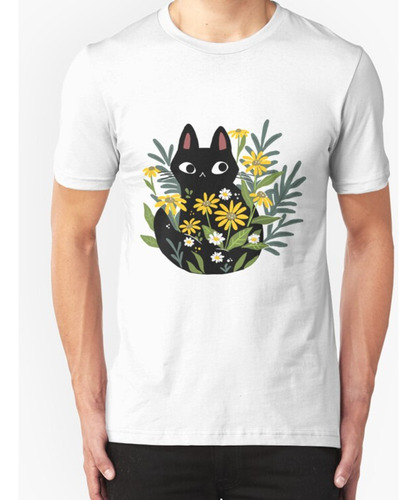 Franela  Gato Negro Con Flores