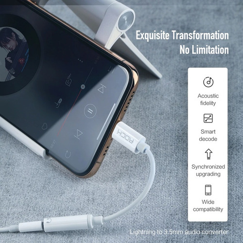 Adaptador Para Fone De Ouvido iPhone X Xs Xr 8 7 Fone P2 Lightning Rock Original