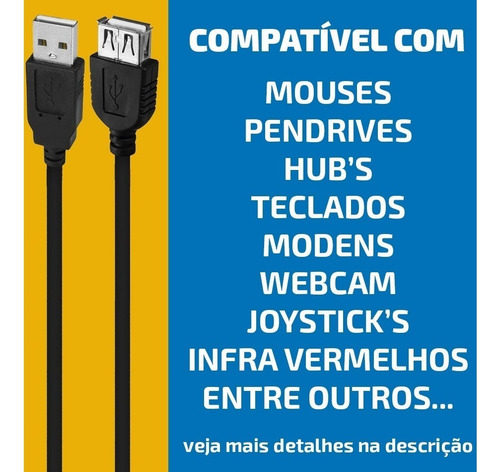 Cabo Extensor Amplificado Usb 2.0 Macho X Fêmea 3 Metros