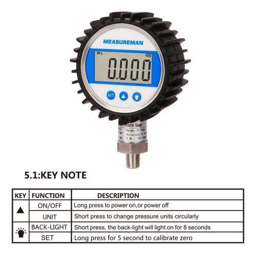 Reloj Para Manometro Digital Psi Bar Mpa Npt  