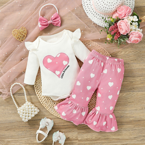 Conjunto Verano Bebé Mameluco De Algodón Y Pantalones Rosa Rosa 3-6 M