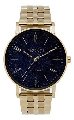 Relógio De Pulso Rip Curl Goldstone Com Corria De Aço Inoxidável Cor Blue - Fondo Azul-escuro - Bisel Dourado