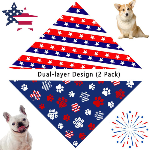Pañuelos Para Perros 4 De Julio, Paquete De 2 Pa...