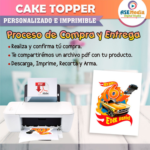Hotwheels Automovil Kit Imprimible Pastel Adorno Cake Topper