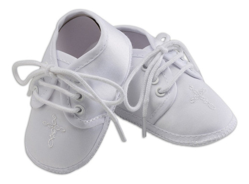 Zapatos De Bebe Blancos Del Bautismo De Los Muchachos Con El