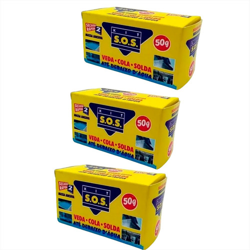 Kit C/3 Sos Cola Veda Solda Debaixo D'água Tubos Madeira 50g