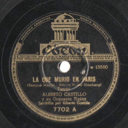 Disco Pasta 78 Rpm Alberto Castillo La Que Murió En Paris