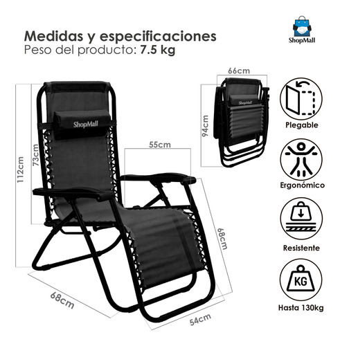 Silla Plegable Gravedad Cero Reclinable Calidad Jardín Playa
