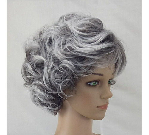 Picture Color: Elegante Peluca Rizada Gris Plateado Para Per