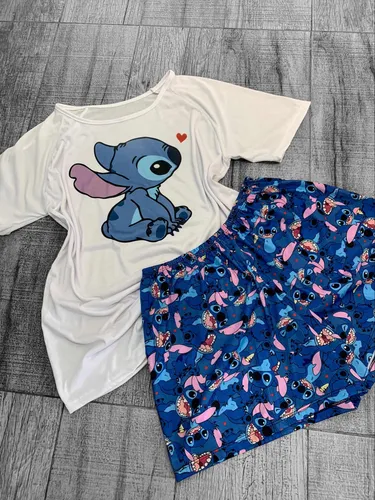 Pijama Stitch arco iris Short y Remera - Reinas de Alma