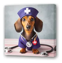 Comprar Cuadro 30x30cm Perro Salchicha Medico Enfermera Salud