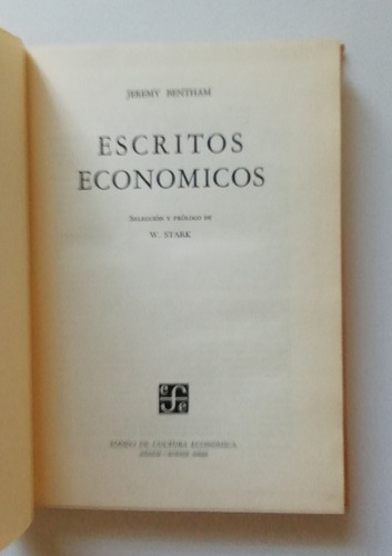 Las Obras Maestras Jeremy Bentham Escritos Económicos (Usado)