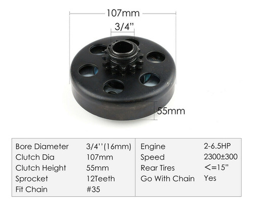 Go Kart Clutch 3/4 Bore 12t Con Cadena #35, Embrague