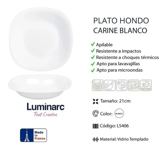 1 unidad 19 cm Blanco Luminarc H3658 - Plato Cuadrado Postre