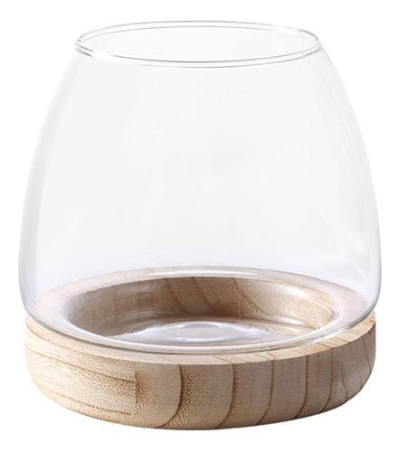 Glass Hydroponic Plant Terrarium,wood Base Transparent