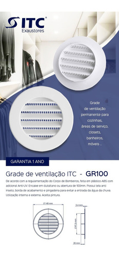 Imagem 5 de 5 de Kit Duto De Ventilação Flexível Itc 100mm / 5m + 2 Grades
