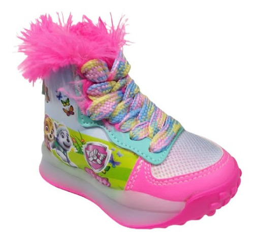 Botas Zapatos Paw Patrol Niñas Skye Rosa Luces Peludas Perro