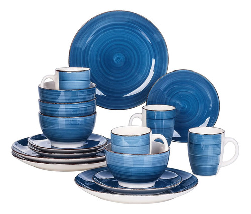 Set De Vajilla Platos Azul Cerámica 16 Piezas Bella