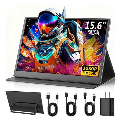 Monitor Portátil 15.6 inch Pantalla Ips 1080p Hdr Monitores Hdmi, COYIVI Monitor De Viaje Ultrafino USB-C con Soporte, Funda Inteligente y Altavoces Duales para Portátil, PC, Phone, Mac, Xbox y Switch