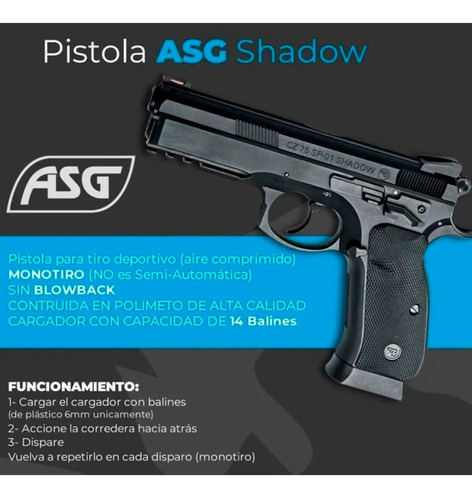 Imagen 5 de 7 de Pistola Asg Cz Sp-01 Shadow Spring 6mm Resorte Balines P