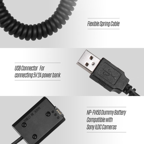 Imagem 6 de 9 de Andoer 5v Usb Np-fw50 Dummy Bateria Pack Adaptador De Acopla