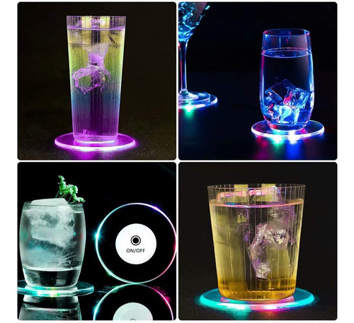 6 Posavaso Led Para Bebida Coctel Luz Acrilica