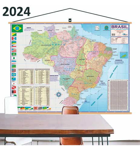 Mapa Brasil Moldura Banner Laminado 120x90cm - Atualizado