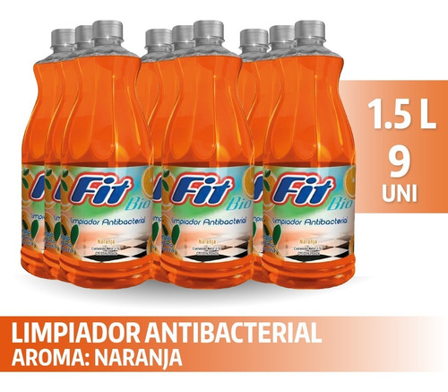 Limpiador Antibacterial Desinfectante Fit Bio 1,5lts 9 Unds