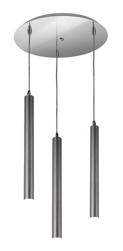Colgantes Base Redonda 22cm 3 Luces Tubo 35cm Acero  C/ Lamp