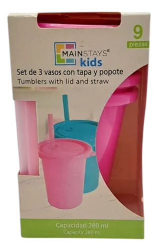 Set 3 Vasos Con Tapa Y Popote Plastico