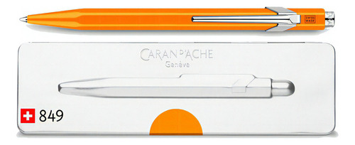 Bolígrafo Caran D Ache 849 Fluor Naranjo Color De La Tinta Azul Color Del Exterior Naranja