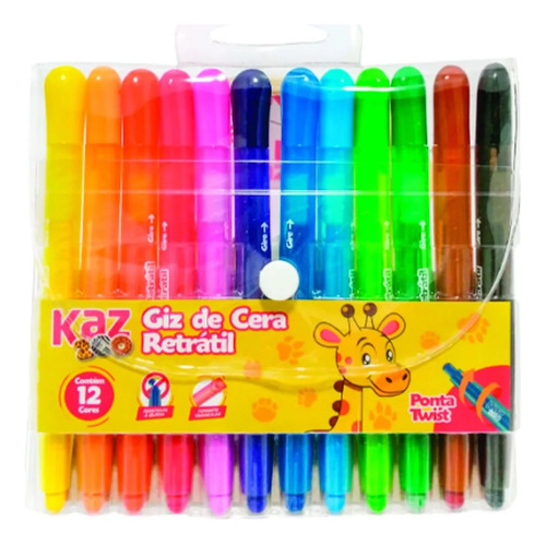 Kit Giz De Cera Retrátil 12 Cores Kaz