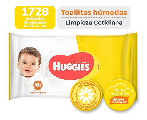 Toallas Húmedas Huggies Limpieza Cotidiana X 96 Caja X 18