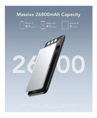 Cargador Portable Power Bank 26800mah Usbc 3a High-speed