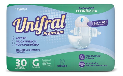 Fralda Geriatrica Para Adulto Unifral Com 30 Und - Grande