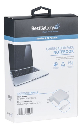 Imagem 3 de 3 de Fonte Carregador Para Macbook Pro 2017 Usbc De 87w