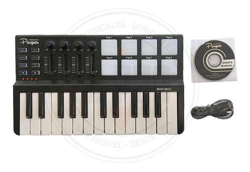 Teclado Controlador Midi Parquer Mini Midi 25 Teclas, 8 Pads